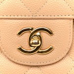 Caviar Quilted Jumbo Double Flap Beige