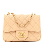Lambskin Quilted Mini Pearl Crush Flap Beige