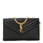 Grain De Poudre Matelasse Chevron Monogram Chain Wallet Black
