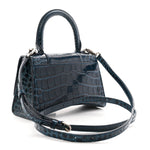Shiny Calfskin Crocodile Embossed Hourglass Top Handle Bag XS Denim Blue