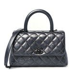 Metallic Aged Calfskin Quilted Mini Coco Handle Flap Charcoal