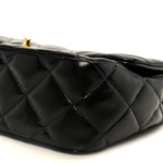 Shiny Lambskin Quilted Golden Links Top Handle Flap Black