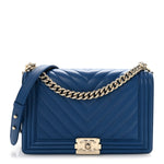 Lambskin Chevron Quilted New Medium Boy Flap Blue