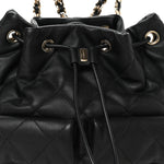 Lambskin Quilted Double Pocket Drawstring Backpack Black
