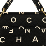 Canvas Printed Quilted Logo Tote Black White