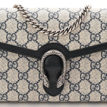 GG Supreme Monogram Textured Dollar Calfskin Mini Dionysus Chain Wallet Beige Blue