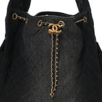 Washed Denim Quilted Medium Chanel 25 Handbag Black