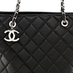 Lambskin Quilted Chic and Soft Shopping Tote Black