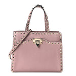 Grained Calfskin Rockstud Flip Lock Tote Lipstick