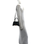 Shiny Box Calfskin Small Hourglass Top Handle Bag Black