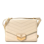 Calfskin Chevron Quilted Small Medal Flap White