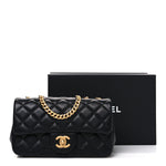 Lambskin Quilted Mini Rectangular Sweet Camellia Flap  Black
