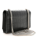 Calfskin Crocodile Embossed Small Classic Monogram Kate Tassel Satchel Black