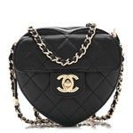 Lambskin Quilted CC In Love Heart Clutch With Chain Black