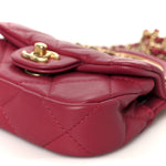 Calfskin Quilted Lady Handle Flap Card Holder With Chain Dark Pink