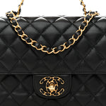 Lambskin Quilted Small Strass On Top Flap Bag Black