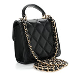 Lambskin Quilted Top Handle Flap Clutch With Chain Black