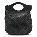Glazed Calfskin Chevron Stitched Large 31 Shopping Bag Black Multicolor