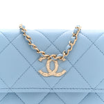 Lambskin Quilted Chain Around Coin Purse With Chain Light Blue