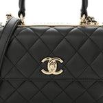 Lambskin Quilted Mini Trendy CC Dual Handle Flap Bag Black