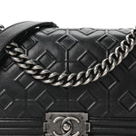 Calfskin Crystal Embossed Medium Boy Flap Black
