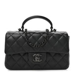 Lambskin Quilted Mini Top Handle Rectangular Flap So Black