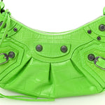 Extra Supple Calfskin Crocodile Embossed Le Cagole Shoulder Bag XS Acid Green