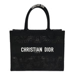 Canvas Embroidered Mesh Macrame Medium Toile de Jouy Soleil Book Tote Black
