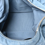 Washed Denim Quilted Large Trendy Pockets Hobo Blue