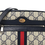 GG Supreme Monogram Textured Dollar Calfskin Web Mini Ophidia Shoulder Bag Beige Blue