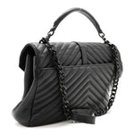 Sheepskin Matelasse Chevron Monogram Monochrome Large College Satchel Black