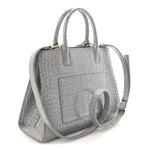 Crocodile Embossed Calfskin Mini Frances Tote Cloud Grey