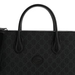 GG Supreme Monogram Azalea Calfskin Web Medium Retro Interlocking G Vertical Tote Bag Black