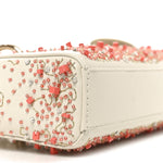 Calfskin Embroidered Small Lady D-Joy White Multicolor