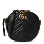 Azalea Calfskin Matelasse Heart Mini GG Marmont Round Shoulder Bag Black