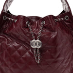 Shiny Crumpled Calfskin Quilted Medium Chanel 25 Handbag Dark Burgundy