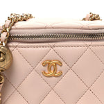 Lambskin Quilted Pearl Crush Mini Vanity Case With Chain Light Beige
