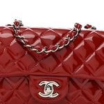 Patent Calfskin Quilted Mini Rectangular Flap Dark Red