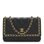 Lambskin Quilted Chain Around Wallet On Chain WOC Black