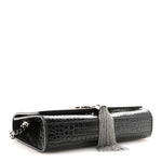Calfskin Crocodile Embossed Small Classic Monogram Kate Tassel Satchel Black