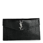Calfskin Crocodile Embossed Uptown Monogram Pouch Black