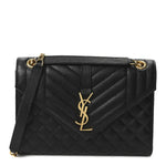 Grain De Poudre Textured Mixed Matelasse Triquilt Medium Monogram Satchel Black