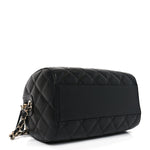 Caviar Quilted Barrel Clutch With Chain Black