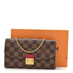 Damier Ebene Croisette Chain Wallet Scarlet