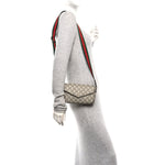 GG Supreme Monogram Textured Dollar Calfskin Web Mini Ophidia Envelope Shoulder Bag Beige Ebony New Acero