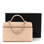 Caviar Quilted Top Handle Slim Vanity With Chain Beige
