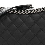 Calfskin Embossed Stitch Large Boy Flap Black
