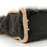 Shiny Crumpled Sheepskin Shearling CC Mania Tote Bag Black Beige