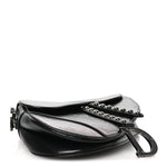 Shiny Crinkled Calfskin Studded Saddle Bag Black