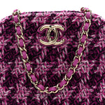 Tweed Quilted Mini Clutch With Chain Purple